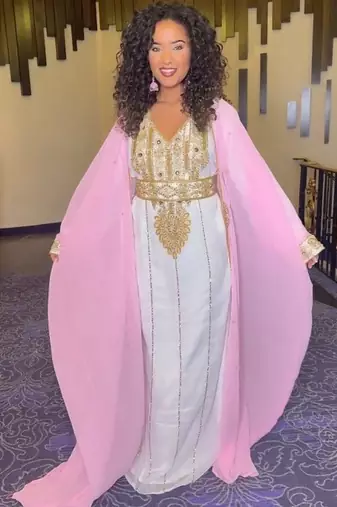 Pink-White Inner Jacket Morrocan Kaftan gold Detailed work for women