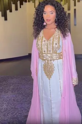 Pink-White Inner Jacket Morrocan Kaftan gold Detailed work for women