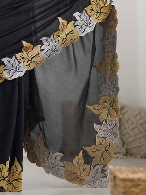 Designer chiffon silk heavy jari work black color saree 5
