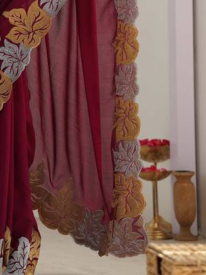 Designer chiffon silk heavy jari work magenta color saree 5