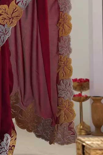 Designer chiffon silk heavy jari work magenta color saree