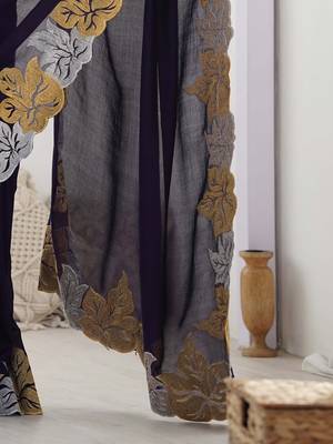Designer chiffon silk heavy jari work purple color saree 5
