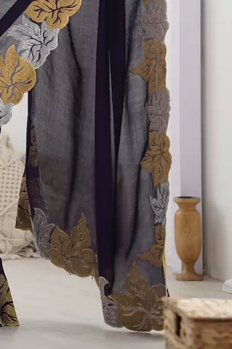 Designer chiffon silk heavy jari work purple color saree