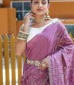 Lavender Color Soft Silk Blend Floral Thread Work Saree
