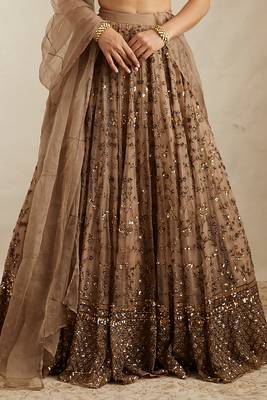 Brown Net Zari sequin Embroidery Work Lehenga Choli With Dupatta 3