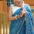 Blue Color Soft Silk Blend Floral Thread Work Saree