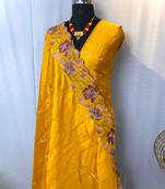 Orange Color Tussar Silk Floral Thread Embroidered Saree