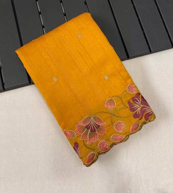 Orange Color Tussar Silk Floral Thread Embroidered Saree 5