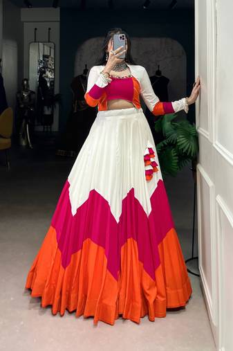 Multicolor Panelled Rayon Lehenga Choli with Stylish Blouse
