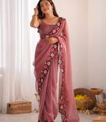 designer heavy embroidery border tissue pink saree