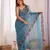 designer heavy embroidery border  tissue blue saree