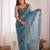 Latest designer heavy embroidery border  tissue festival wear blue saree