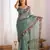 designer heavy embroidery border  tissue green saree