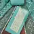 Turquoise cotton banarasi handwork unstitched dress material