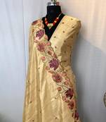 Cream Color Tussar Silk Floral Thread Embroidered Saree