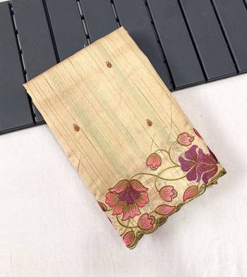 Cream Color Tussar Silk Floral Thread Embroidered Saree 5