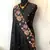 Black Color Tussar Silk Floral Thread Embroidered Saree