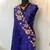 Navy Blue Color Tussar Silk Floral Thread Embroidered Saree