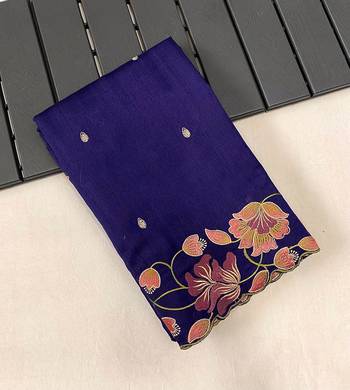 Navy Blue Color Tussar Silk Floral Thread Embroidered Saree 5