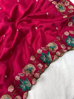Rani Pink Color Tussar Silk Floral Thread Embroidered Saree 4