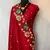 Cherry Red Color Tussar Silk Floral Thread Embroidered Saree