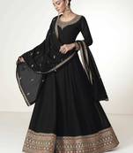 Black embroidered work georgette fabric anarkali party wear gown with dupatta.