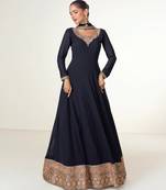 Blue embroidered work georgette fabric anarkali party wear gown with dupatta.