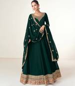 Green embroidered work georgette fabric anarkali party wear gown with dupatta.