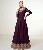 Purple embroidered work georgette fabric anarkali party wear gown with dupatta.