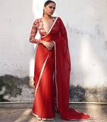 red embroidered georgette saree with blouse
