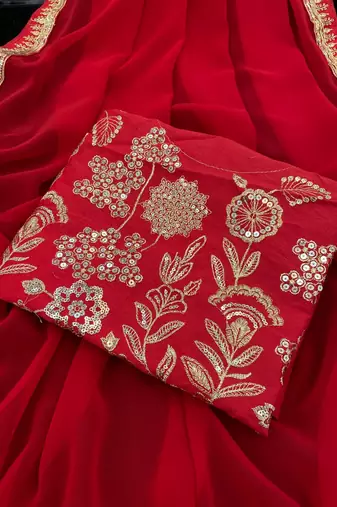 red embroidered georgette saree with blouse