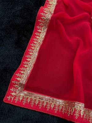 red embroidered georgette saree with blouse 5