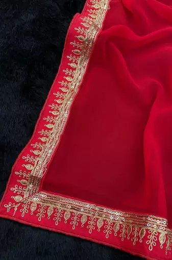 red embroidered georgette saree with blouse