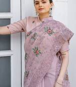 Light Pink Color Pure Shiny Chiffon Embroidered Saree 