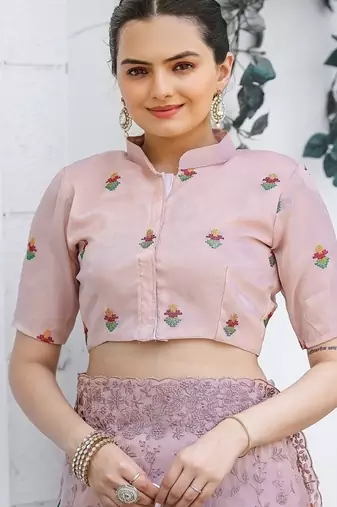 Light Pink Color Pure Shiny Chiffon Embroidered Saree 