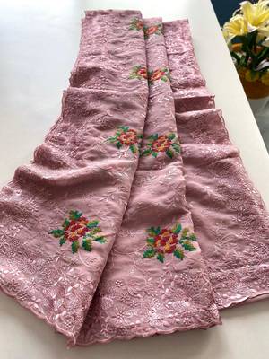 Light Pink Color Pure Shiny Chiffon Embroidered Saree  5