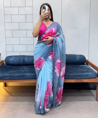 grey printed organza saree with blouse  1