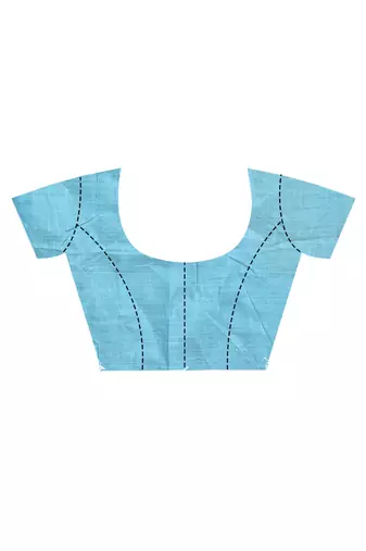 blue zari silk blend saree with blouse piece