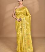 yellow banarasi silk blend chanderi saree with blouse piece