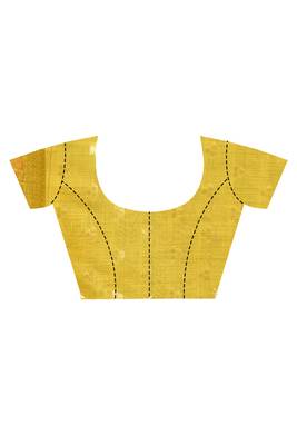 yellow banarasi silk blend chanderi saree with blouse piece 5