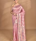 pink banarasi silk blend chanderi saree with blouse piece
