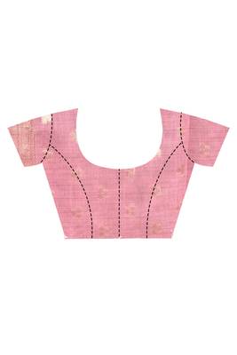 pink banarasi silk blend chanderi saree with blouse piece 5