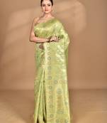 green banarasi silk blend chanderi saree with blouse piece
