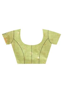 green banarasi silk blend chanderi saree with blouse piece 5