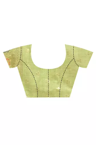 green banarasi silk blend chanderi saree with blouse piece