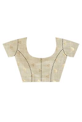 cream banarasi silk blend chanderi saree with blouse piece 5