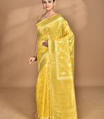yellow banarasi silk blend chanderi saree with blouse piece