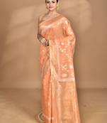 peach banarasi silk blend chanderi saree with blouse piece