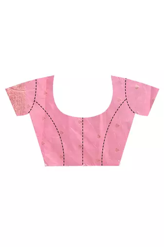 pink banarasi silk blend chanderi saree with blouse piece