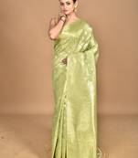 green banarasi silk blend chanderi saree with blouse piece